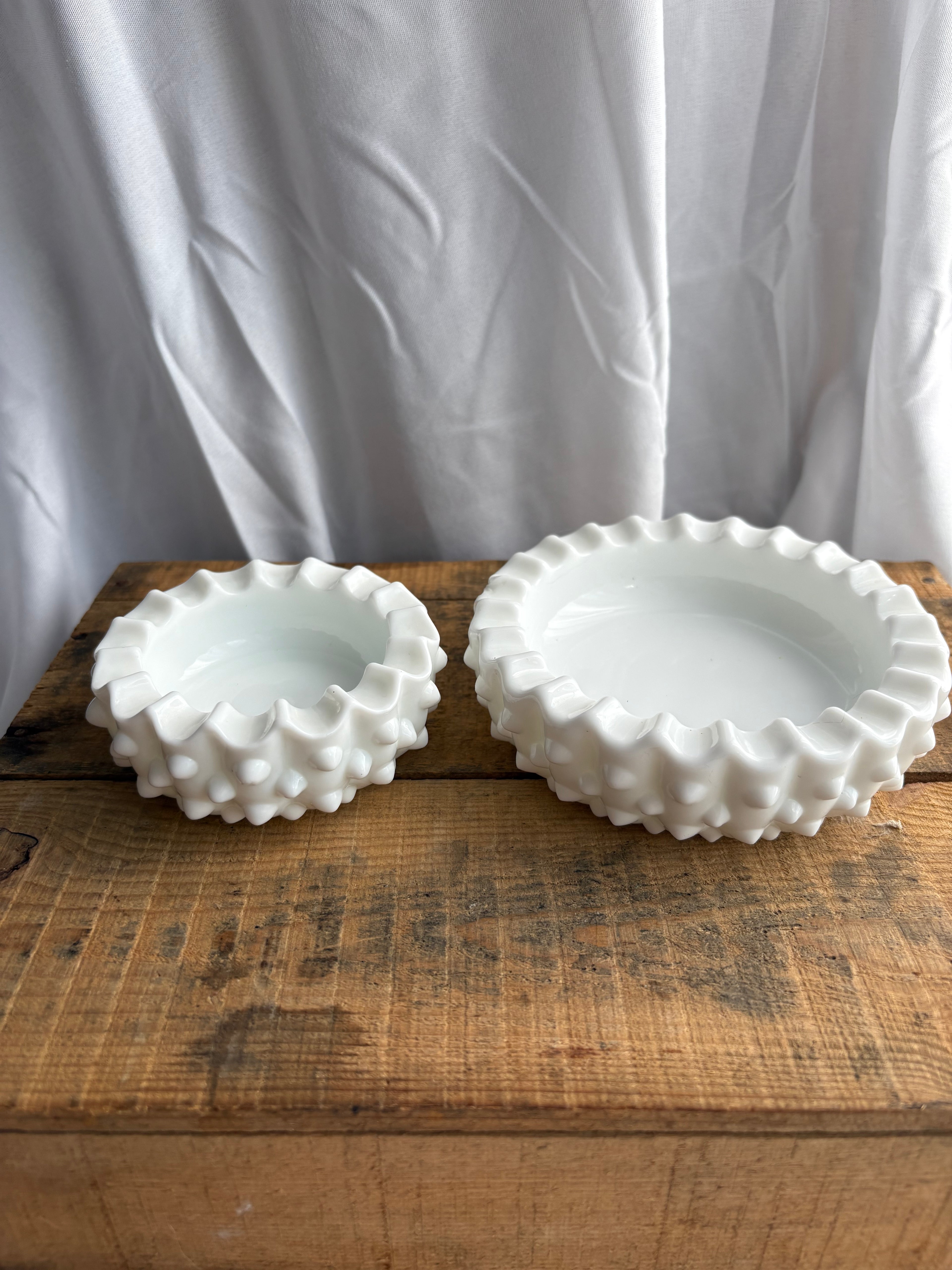 White Milk Glass Vintage Ash Trays, pair